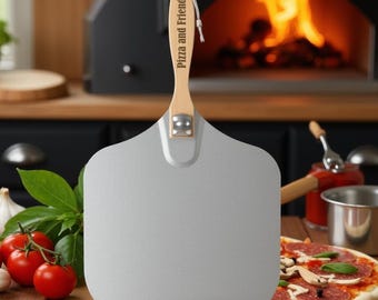 Pizzaschieber, Pizzaheber, Pizzaschaufel mit Holzgriff, personalisiert, Geschenk für Pizza Liebhaber, Pizzaofenzubehör, Pizzaspachtel