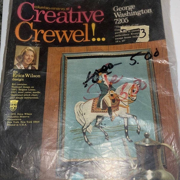 Creative Crewel 7205 Erica Wilson George Washington Stamped Needlepoint Kit RARE