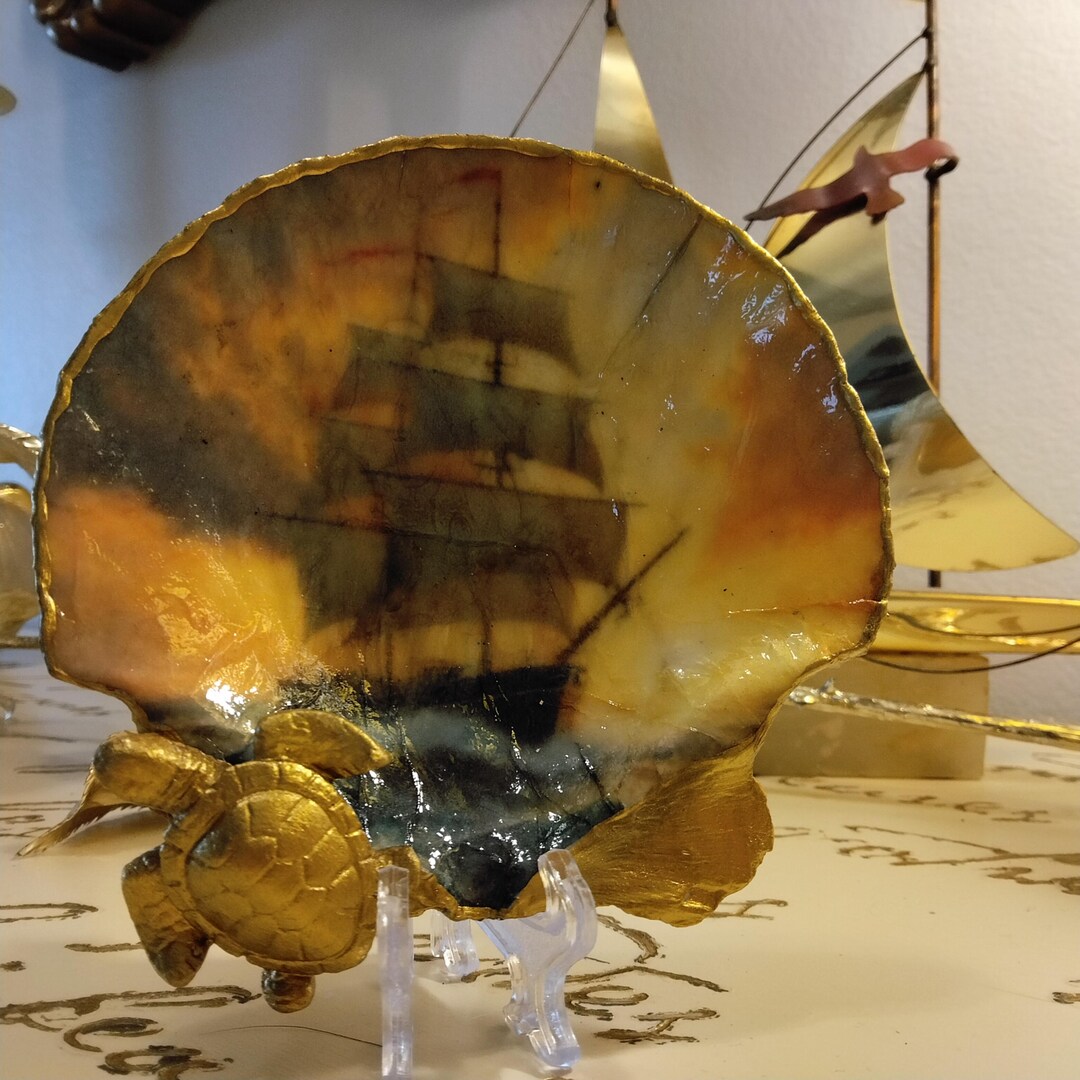 Gilded Shell Gilded Sailing Ship Shell Art Gold Turtle Scallop Shell Decor ...