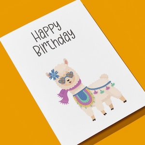 Biglietto di auguri di compleanno con alpaca | Biglietto di auguri di buon compleanno | Biglietto di auguri con acquerello | Motivo animale | Biglietto pieghevole A6 | 0226