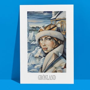 Moderne Kubistische Reise-Postkarte – Grönland | ideal als Reiseerinnerung oder Geschenk für Reisende und Kartensammler | 0164