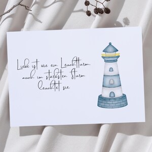 Grußkarte mit Leuchtturm – „Liebe ist wie ein Leuchtturm ... “, gedruckt auf 300g Aquarellpapier, mit oder ohne Umschlag | 0177