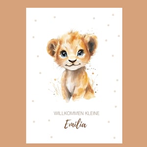 Félicitations pour la naissance / DIN A6 / Bébé Lion "Bienvenue les petits..." | Fille | 0100B | personnalisable