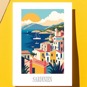 Moderne Sardinien Postkarte/Poster | verschiedene Formate | ideal als Reiseerinnerung oder Geschenk f. Reisende und Kartensammler|0122