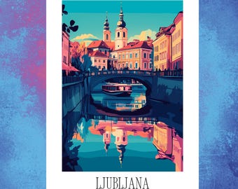 Modern Ljubljana travel postcard/poster | other formats | ideal as a travel souvenir or gift for travelers and map collectors | 0209