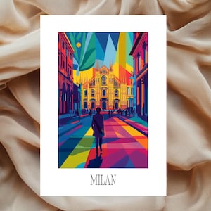 Carte postale/affiche moderne de Milan | différents formats | idéal comme souvenir de voyage ou cadeau pour les voyageurs et les collectionneurs de cartes|0121