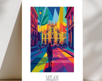 Modern Milan postcard – Italy illustration – cityscape – architectural art print – travel greeting card | 0121