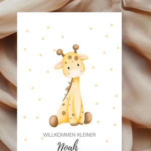 Gefeliciteerd met de geboorte / DIN A6 / babygiraffe "Hallo kleintje / kleine ___ " | Jongen of meisje | 0097 B
