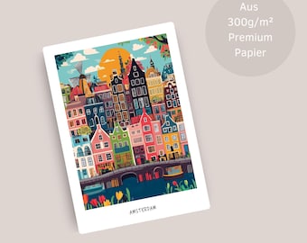 Modern Amsterdam travel postcard/poster | other formats | ideal as a travel souvenir or gift for travelers and map collectors | 0066