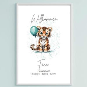 Digitales Geburtsposter Tiger – personalisierbar in Canva, Baby‑Poster zum Ausdrucken als Erinnerung zur Geburt | DIY Download