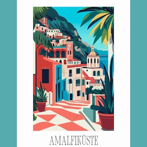 Moderne Amalfiküste Reise Postkarte/Poster | ideal als Reiseerinnerung oder Geschenk für Reisende und Kartensammler | 0186