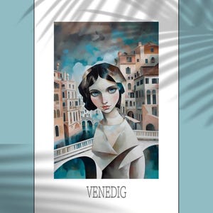 Venedig Reisepostkarte im Kubismus Stil – Einzigartiges Geschenk für Italien- und Kunstliebhaber | Reisende und Kartensammler | 0140