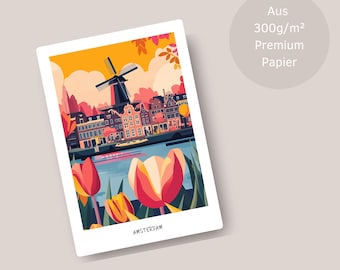 Modern Amsterdam travel postcard/poster | other formats | ideal as a travel souvenir or gift for travelers and map collectors | 0064