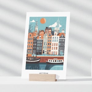 Postal/póster de viaje moderno de Ámsterdam | otros formatos | ideal como recuerdo de viaje o regalo para viajeros y coleccionistas de tarjetas | 0083