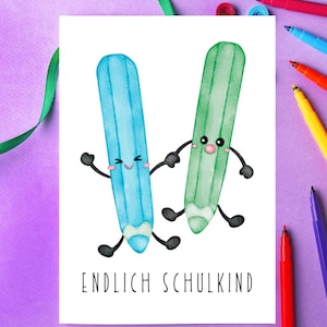 Einschulungskarte „Endlich Schulkind“ | Lustige Bleistifte – Grußkarte zur Einschulung | Schule & Geschenkidee | 0231