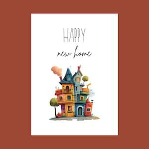 Nieuw huis? Onze vrolijke, kleurrijke wenskaart brengt u in een goed humeur | DIN A6 wenskaart | 300g aquarel premium papier | 0026