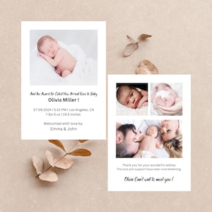 Modello di annuncio di nascita, Biglietto di annuncio di nascita con foto, Neonato, Benvenuto, Canva gratuito modificabile, Scheda digitale stampabile, Download istantaneo