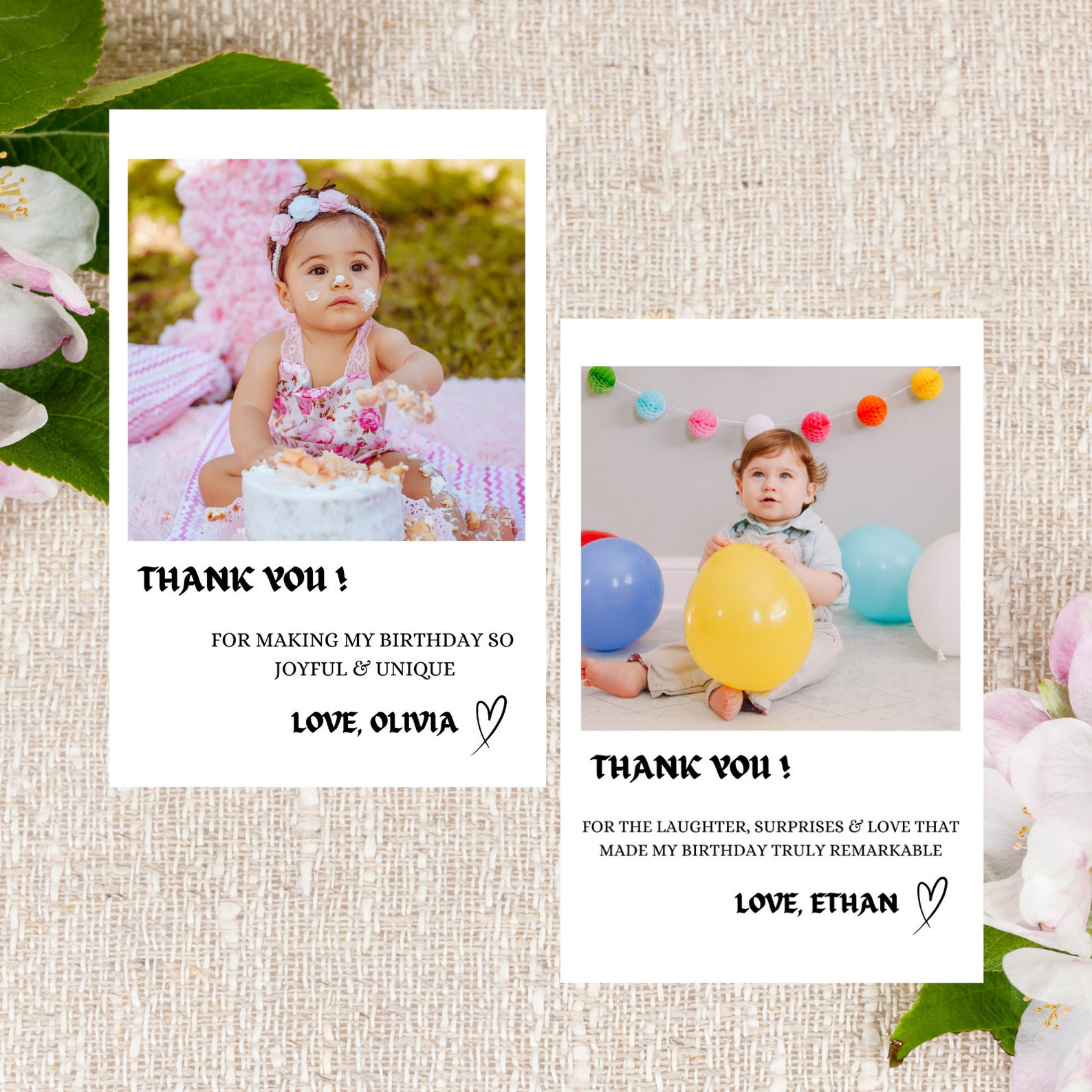 Photo Birthday Thank You Card, Birthday Thank You Card Template, Modern ...