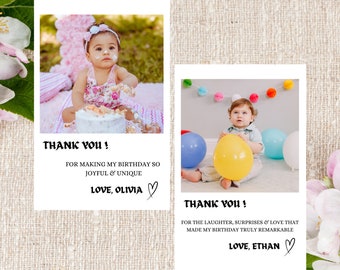 Photo Birthday Thank You Card, Birthday Thank You Card Template, Modern Digital & Printable Thank You Card, Free Canva Fully Editable Design