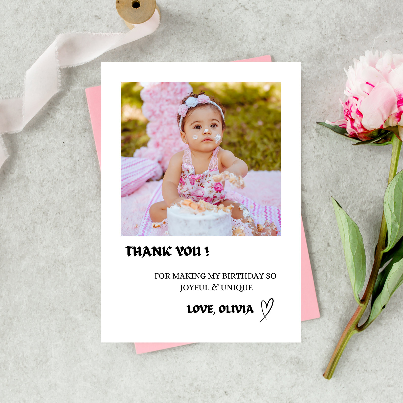Photo Birthday Thank You Card, Birthday Thank You Card Template, Modern ...