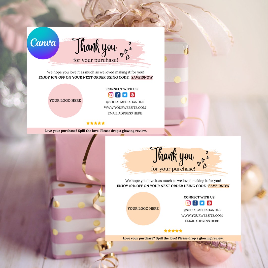CANVA Editable Business Thank You Card Template, Printable Digital ...