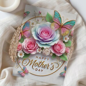 Pastel Floral Glitter Happy Mother&#39;s Day Card - Mom Greeting Card - Mothers Day Greeting Card - Mother&#39;s Day Greeting Card