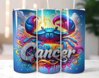 Blue Zodiac Cancer Tumbler Wrap - 20oz Skinny Tumbler Sublimation Straight Design - Cancer Zodiac Tumbler Wrap - Digital Download