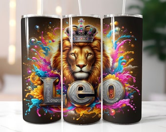 Envoltura para vaso de Leo, diseño delgado de 20 oz, sublimación, diseño recto - Descarga digital