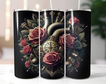 Vintage Gothic Heart Tumbler Wrap - 20oz Skinny Tumbler Sublimation Straight Design - Halloween Tumbler Wrap - Digital Download