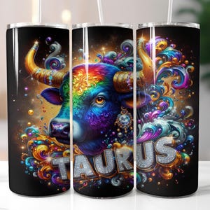 Black Zodiac Taurus Tumbler Wrap - 20oz Skinny Tumbler Sublimation Straight Design - Taurus Zodiac Tumbler Wrap - Digital Download