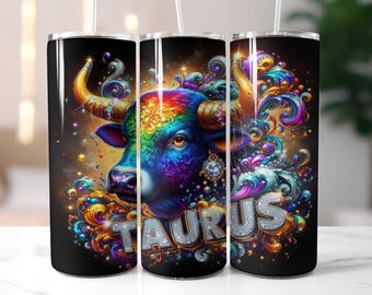 Black Zodiac Taurus Tumbler Wrap - 20oz Skinny Tumbler Sublimation Straight Design - Taurus Zodiac Tumbler Wrap - Digital Download