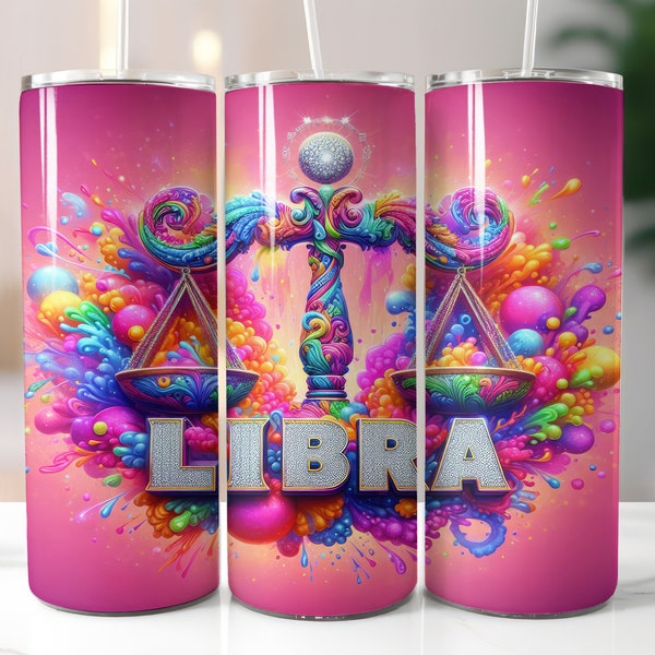 Pink Zodiac Libra Tumbler Wrap - 20oz Skinny Tumbler Sublimation Straight Design - Libra Zodiac Tumbler Wrap - Digital Download