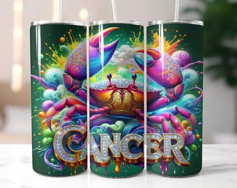 Green Zodiac Cancer Tumbler Wrap - 20oz Skinny Tumbler Sublimation Straight Design - Cancer Zodiac Tumbler Wrap - Digital Download