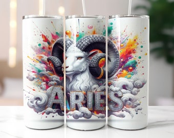 White Zodiac Aries Tumbler Wrap - 20oz Skinny Tumbler Sublimation Straight Design - Aries Zodiac Tumbler Wrap - Digital Download