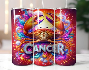 Red Zodiac Cancer Tumbler Wrap - 20oz Skinny Tumbler Sublimation Straight Design - Cancer Zodiac Tumbler Wrap - Digital Download