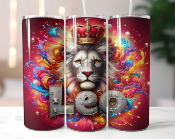 Envoltura para vaso Leo del zodíaco rojo - Vaso delgado de 20 oz con diseño recto de sublimación - Envoltura para vaso Leo - Descarga digital
