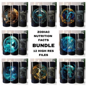 Zodiac Nutrition Facts Tumbler Bundle Wraps - 20oz Skinny Tumbler Sublimation Straight Design - Zodiac Tumbler Bundle PNG - Digital Download