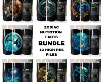 Zodiac Nutrition Facts Tumbler Bundle Wraps - 20oz Skinny Tumbler Sublimation Straight Design - Zodiac Tumbler Bundle PNG - Digital Download