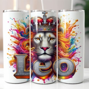 White Zodiac Leo Tumbler Wrap - 20oz Skinny Tumbler Sublimation Straight Design - Leo Zodiac Tumbler Wrap - Digital Download
