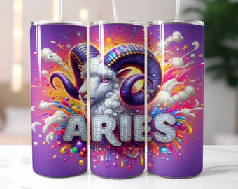 Purple Zodiac Aries Tumbler Wrap - 20oz Skinny Tumbler Sublimation Straight Design - Aries Zodiac Tumbler Wrap - Digital Download