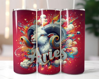 Red Zodiac Aries Tumbler Wrap - 20oz Skinny Tumbler Sublimation Straight Design - Aries Zodiac Tumbler Wrap - Digital Download