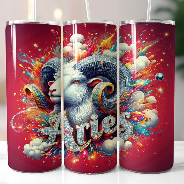 Red Zodiac Aries Tumbler Wrap - 20oz Skinny Tumbler Sublimation Straight Design - Aries Zodiac Tumbler Wrap - Digital Download