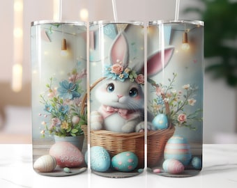 Easter Bunny Tumbler Wrap - 20oz Skinny Tumbler Sublimation Straight Design - Cute Easter Tumbler Wrap - Digital Download
