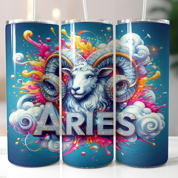 Blue Zodiac Aries Tumbler Wrap - 20oz Skinny Tumbler Sublimation Straight Design - Aries Zodiac Tumbler Wrap - Digital Download