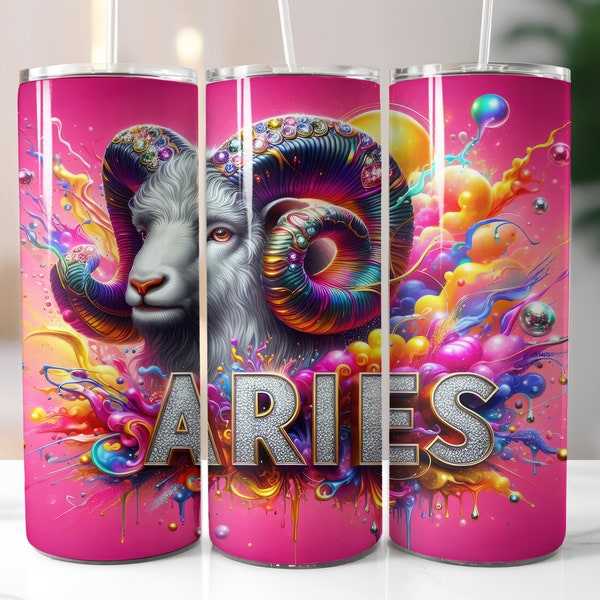 Pink Zodiac Aries Tumbler Wrap - 20oz Skinny Tumbler Sublimation Straight Design - Aries Zodiac Tumbler Wrap - Digital Download