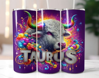 Purple Zodiac Taurus Tumbler Wrap - 20oz Skinny Tumbler Sublimation Straight Design - Taurus Zodiac Tumbler Wrap - Digital Download