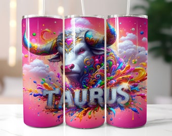 Pink Zodiac Taurus Tumbler Wrap - 20oz Skinny Tumbler Sublimation Straight Design - Taurus Zodiac Tumbler Wrap - Digital Download