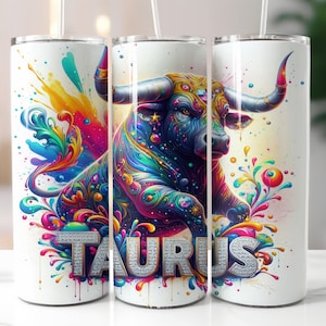 White Zodiac Taurus Tumbler Wrap - 20oz Skinny Tumbler Sublimation Straight Design - Taurus Zodiac Tumbler Wrap - Digital Download