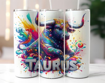 White Zodiac Taurus Tumbler Wrap - 20oz Skinny Tumbler Sublimation Straight Design - Taurus Zodiac Tumbler Wrap - Digital Download