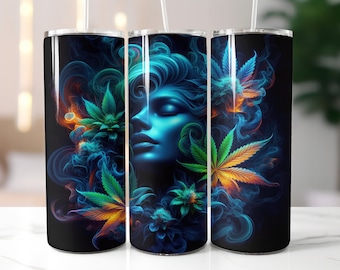 Envoltura para vaso con forma de hoja de marihuana - Vaso delgado de 20 oz con diseño recto y sublimación - Envoltura para vaso con forma de hoja de marihuana - Descarga digital